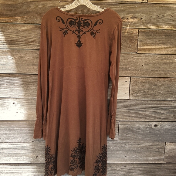 Johhny Was L.A. Brown Dress With Black Embroidery Size Large - Picture 7 of 10